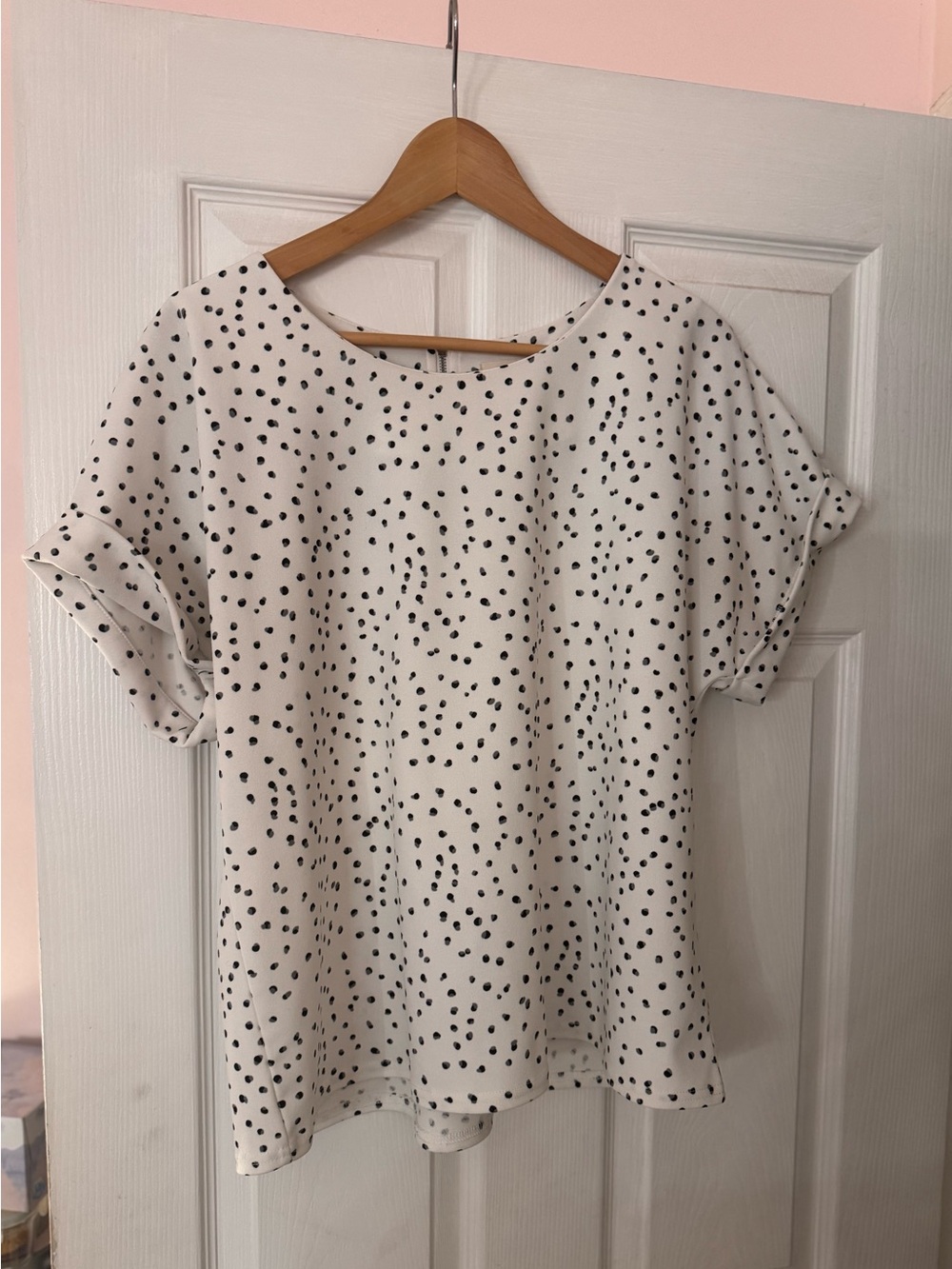 MELLODAY White Blouse with Black Dot Print